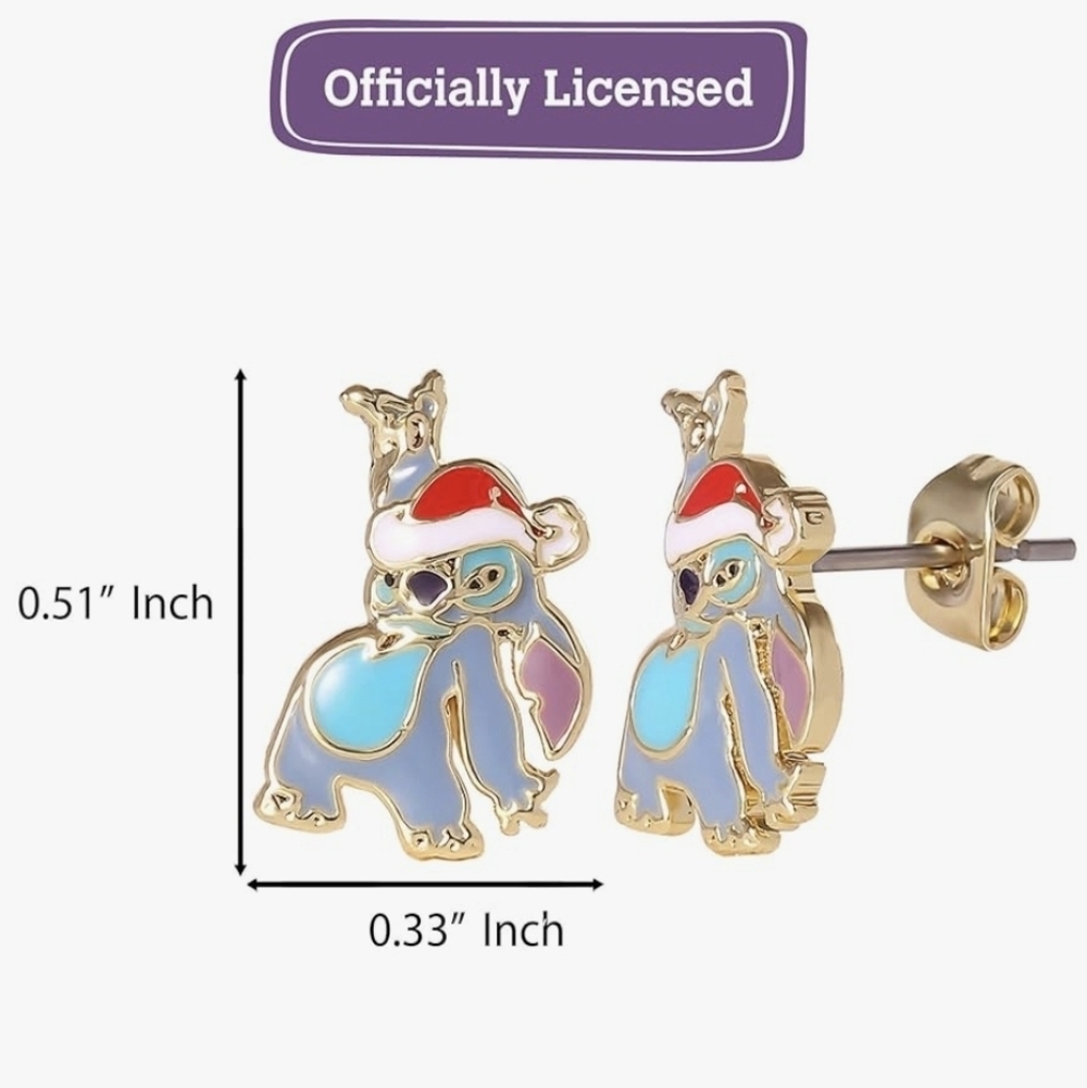 Disney Stitch Festive Blue and Gold Earrings - Picture 6 of 10